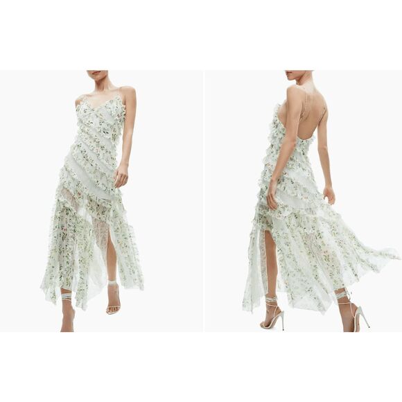 NWT Alice + Olivia Sondra Mini Floral Lace Ruffled Maxi Dress Georgia Size 4 $69